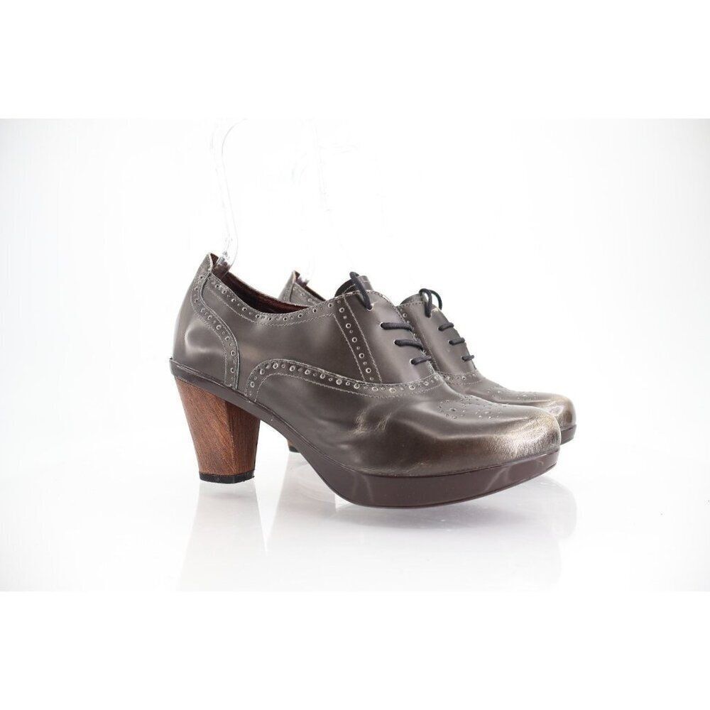 Sanita Betsey Oxford Pump Women's Size 40 9 Grey Patent Block Heel Lace Up Retro